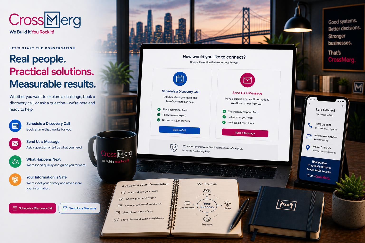 CrossMerg workspace interface representing a connected customer and business workflow