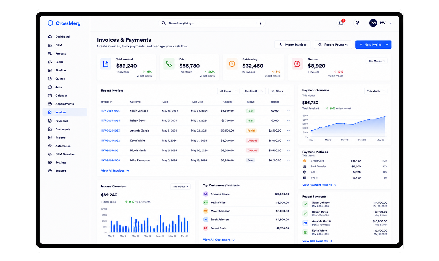 CrossMerg Invoices & Payments workflow screen preview