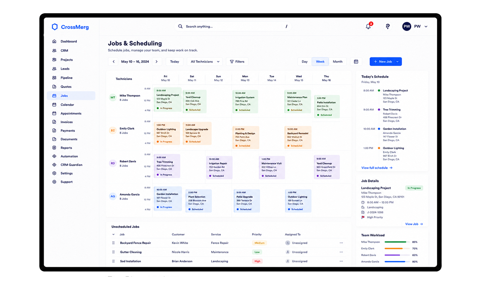 CrossMerg Jobs & Scheduling workflow screen preview